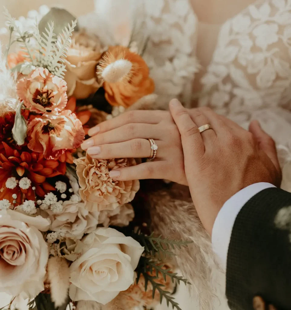 Bridal bouquet and hands
