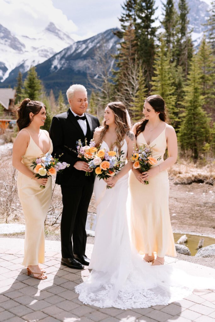 Bridal bouquet with garden-style flowers for a Silvertip Resort wedding in Canmore, Alberta